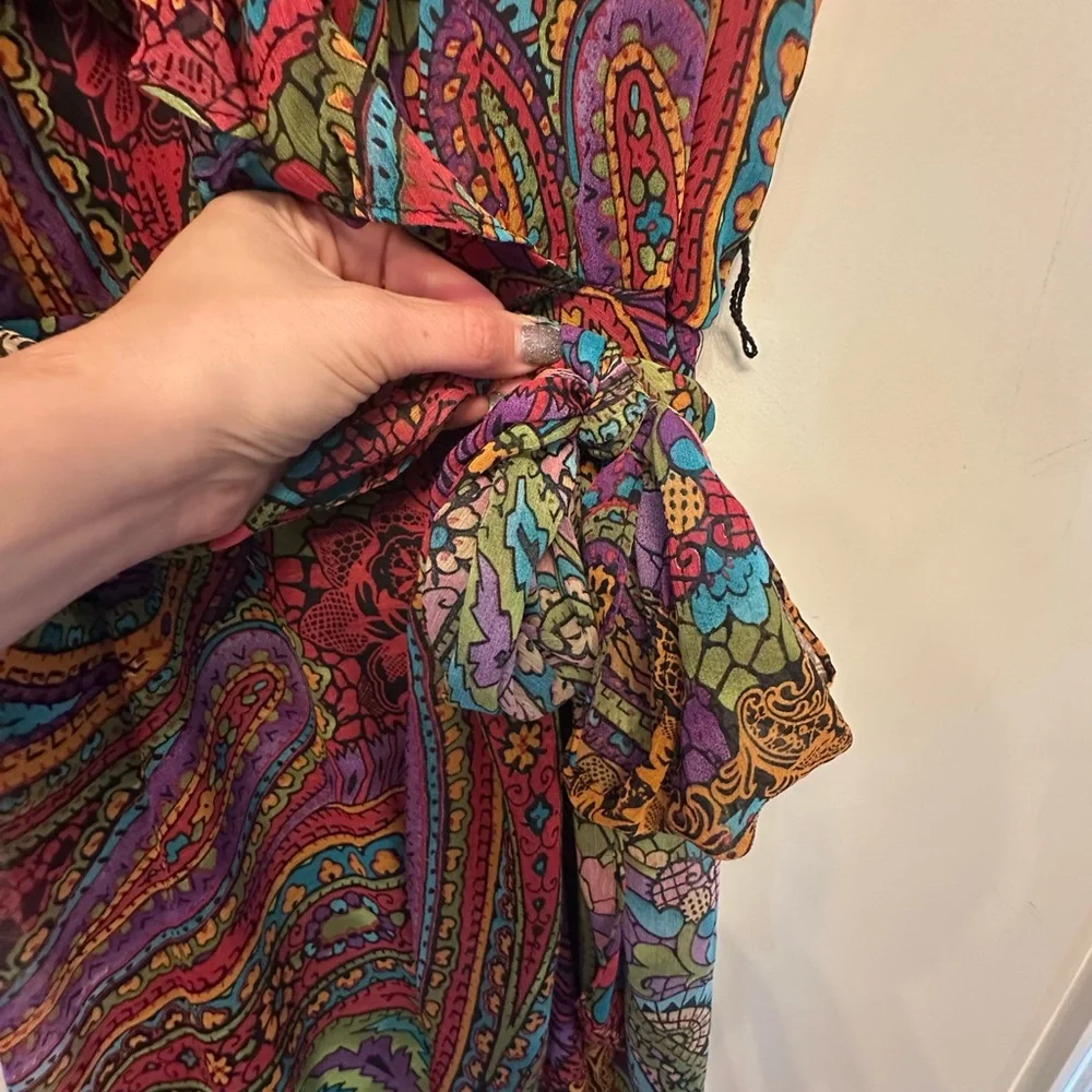 Vintage Y2K Era R&K Originals Fairycore Paisley Midi Dress w/ Tie Size 8 - Picture 5 of 9